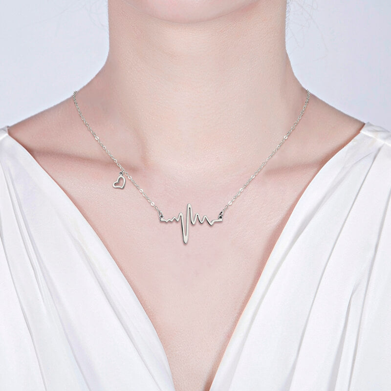 Heart Beat Necklace 16"+2" Sterling Silver 925