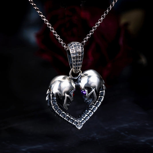 Sterling Silver 925/Customized Skull Heart Necklace with Birthstones