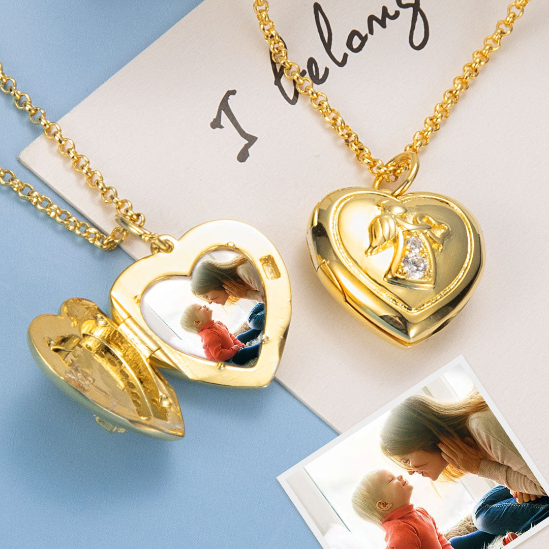 Custom Heart Shaped Angel Photo Necklace/Style3