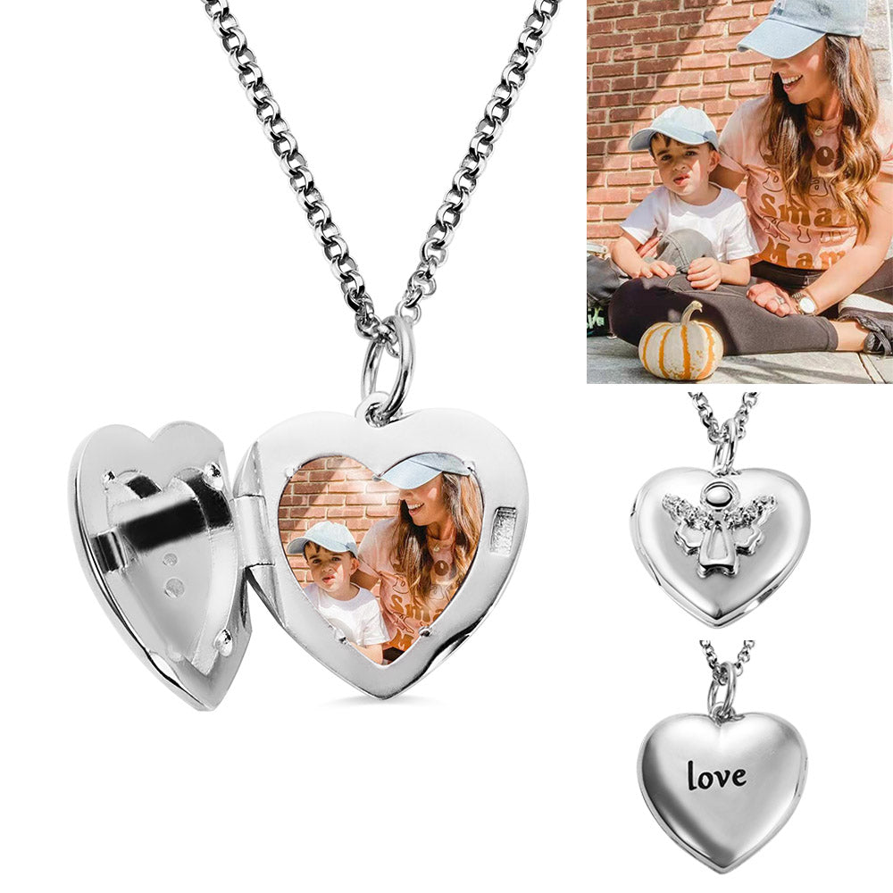 Custom Heart Shaped Angel Photo Necklace/Style 2