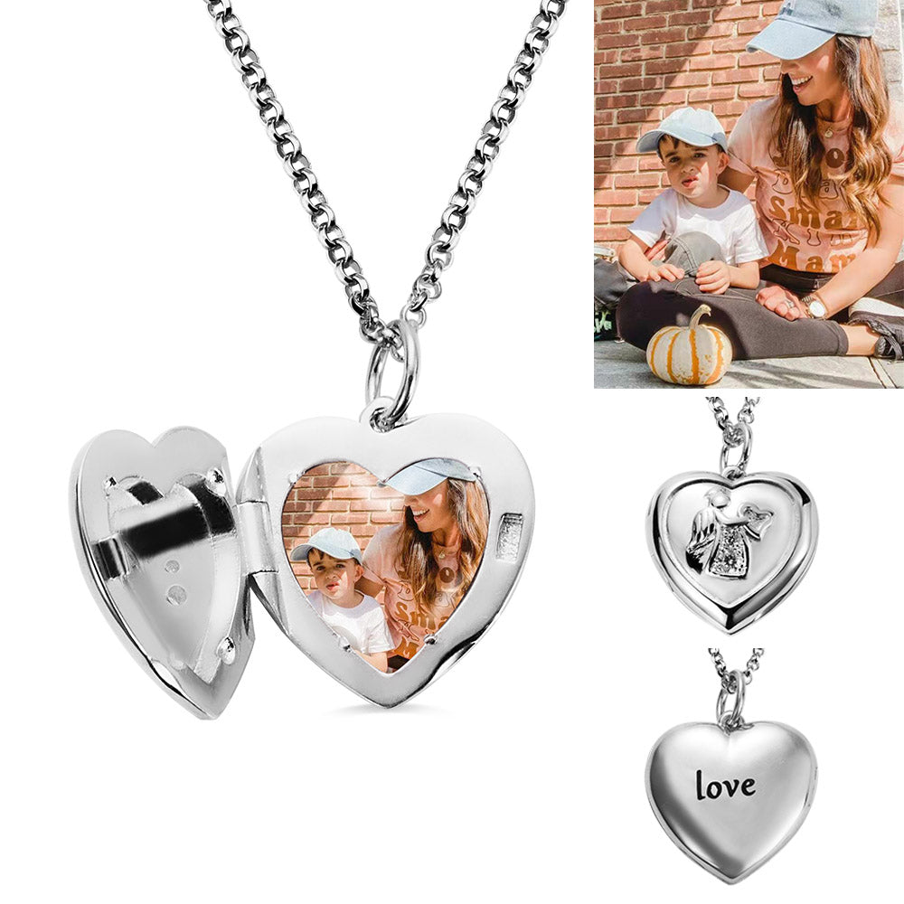 Custom Heart Shaped Angel Photo Necklace/Style3