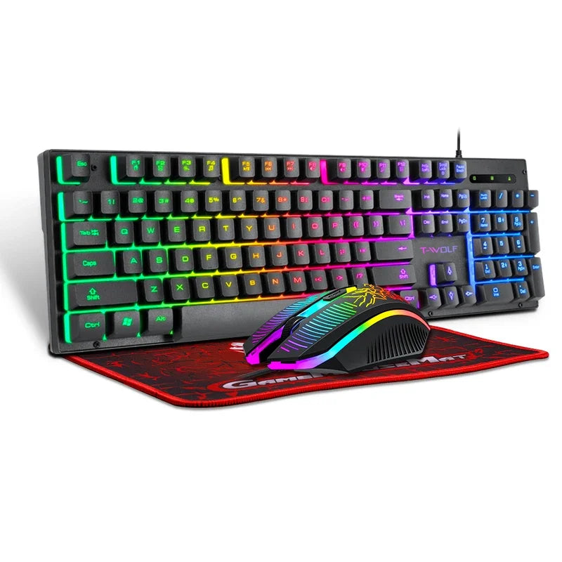 Electronic Sports Set 3 In 1 Wired Backlit Keyboard Gaming Mechanic Kit Waterproof Luminous 104 Key Keyboard Mouse Set 2026 NEW