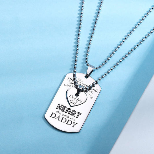 Personalized Couples Dog Tag Necklace With Cut Out Heart