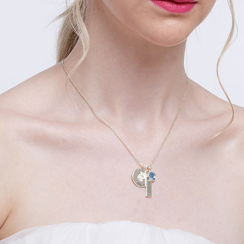 Baby Feet Disc Necklace With Birthstone For New Mom