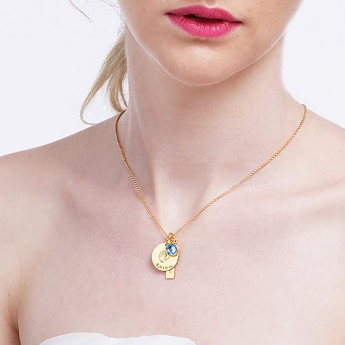 Baby Feet Disc Necklace With Birthstone For New Mom