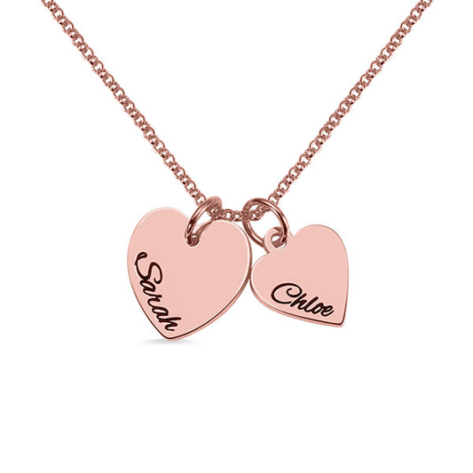 Personalized Double Hearts Charm Necklace in Rose Gold/Sterling Silver 925 Necklace