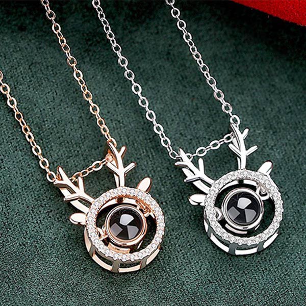 Deer Antlers Photo&100 Languages Animal Projection Necklaces