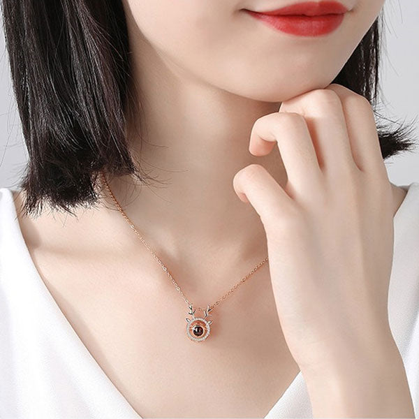 Deer Antlers Photo&100 Languages Animal Projection Necklaces