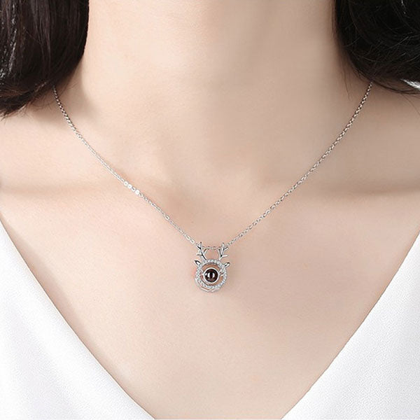 Deer Antlers Photo&100 Languages Animal Projection Necklaces