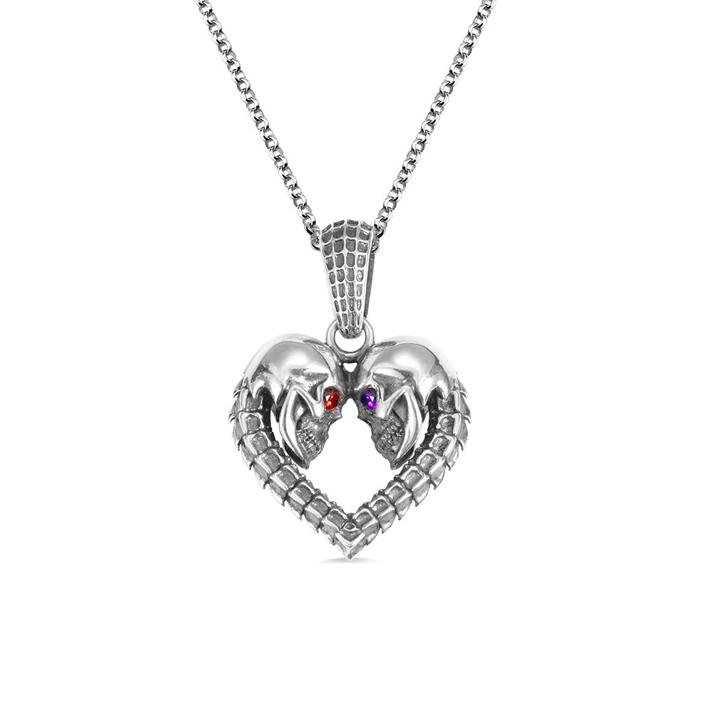 Sterling Silver 925/Customized Skull Heart Necklace with Birthstones