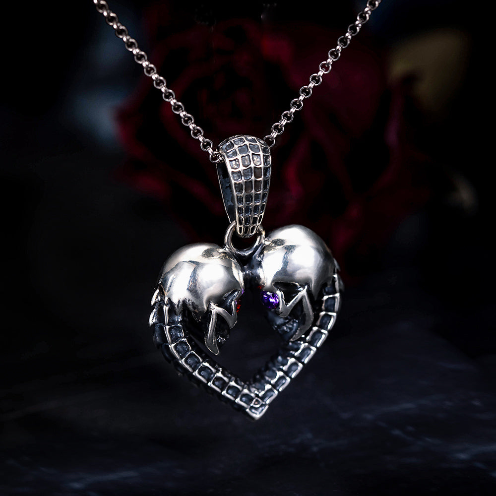 Sterling Silver 925/Customized Skull Heart Necklace with Birthstones