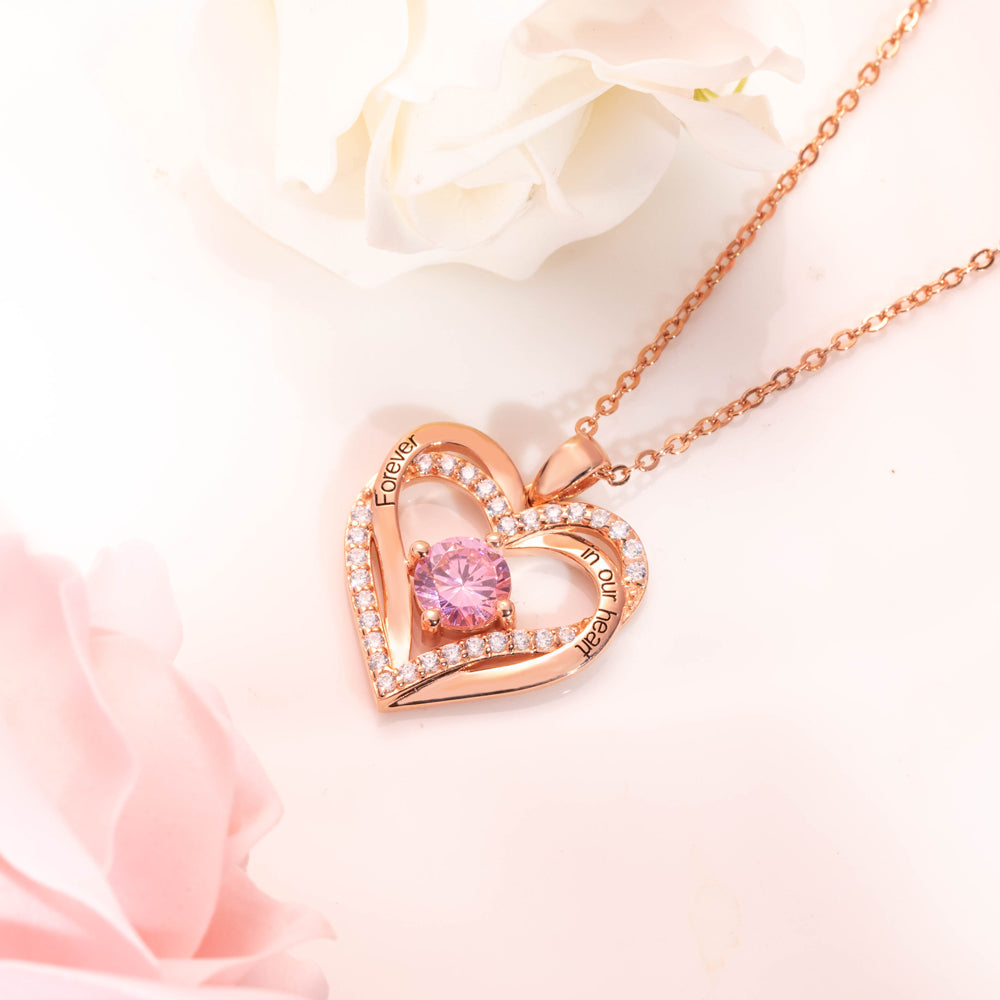 Customized Dual Heart Birthstone Necklace