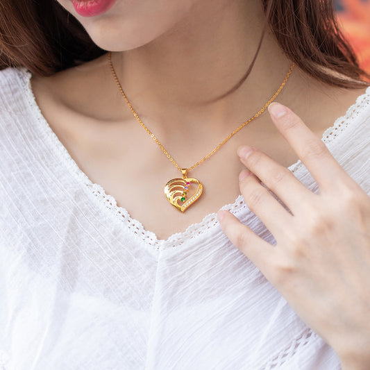 Four Birthstone/Personalized Name and Birthstone Family Heart Necklace