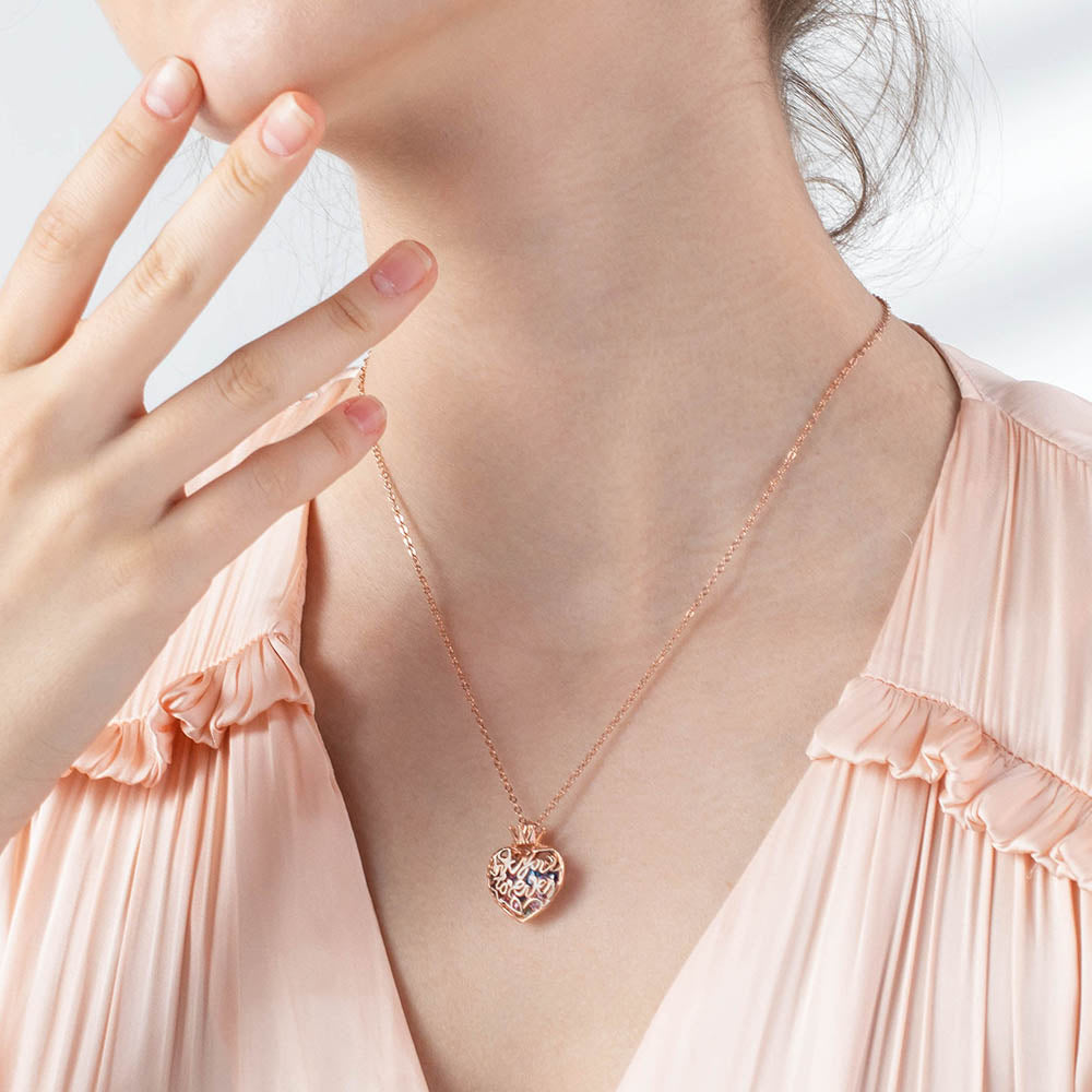 Personalized Crown Heart Cage Necklace with Birthstone