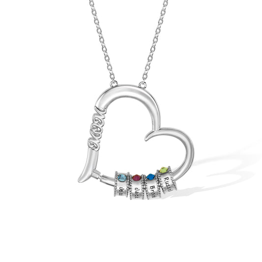 Brass/Personalized Birthstone Necklace with Heart Pendant & Name Charms for Mom