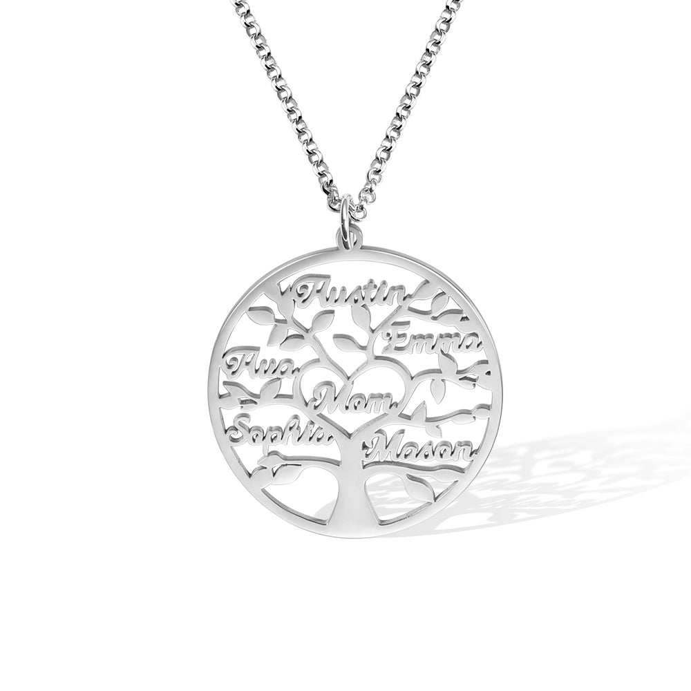 Silver 925/Custom Engraved 1-9 Names Family Tree Necklace