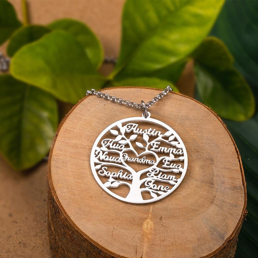 Silver 925/Custom Engraved 1-9 Names Family Tree Necklace