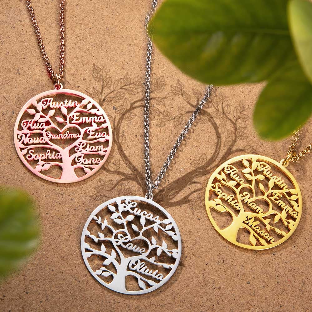 Silver 925/Custom Engraved 1-9 Names Family Tree Necklace