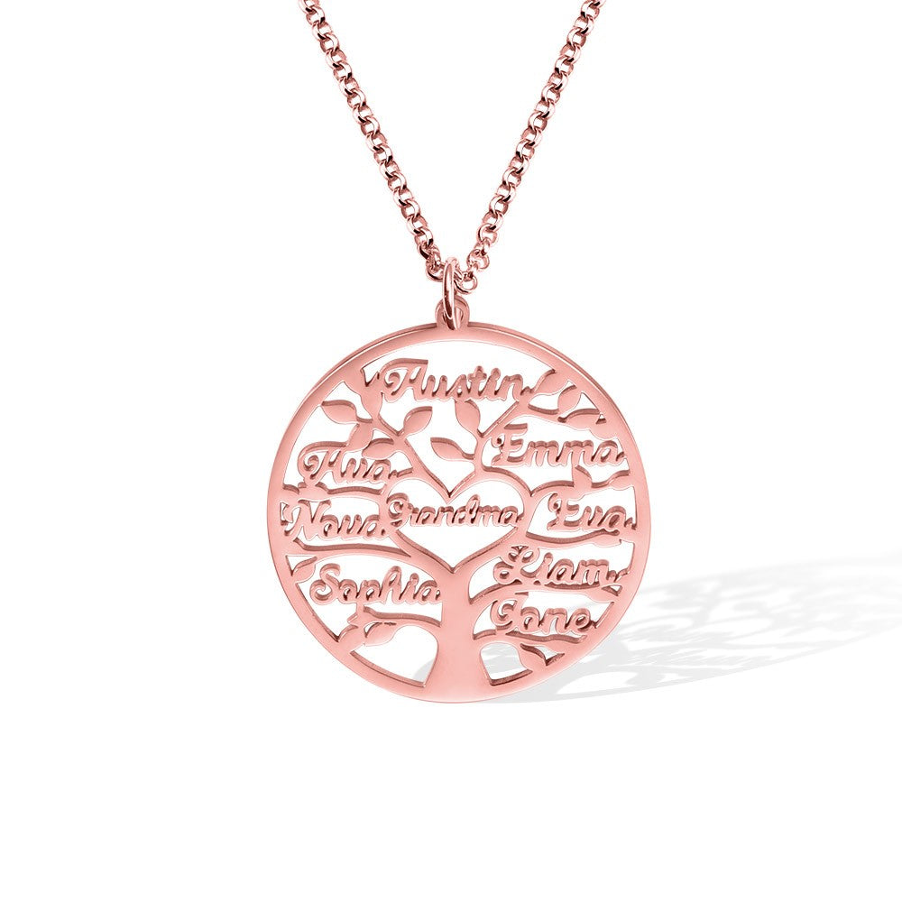Silver 925/Custom Engraved 1-9 Names Family Tree Necklace