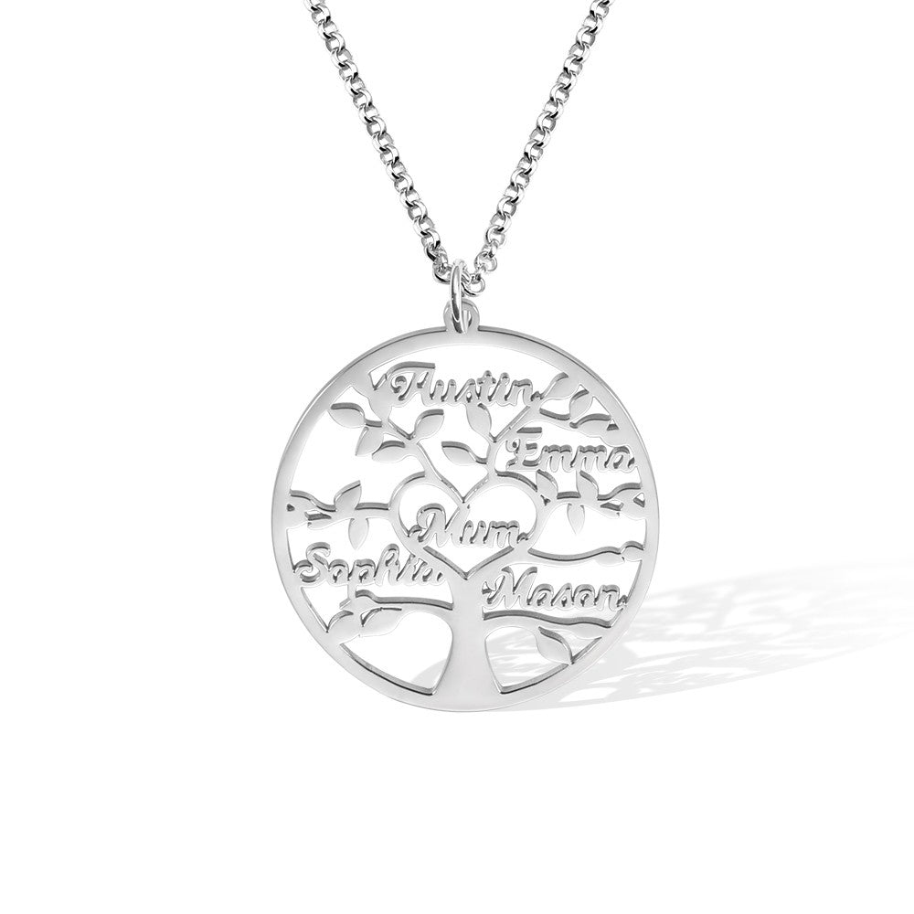 Silver 925/Custom Engraved 1-9 Names Family Tree Necklace