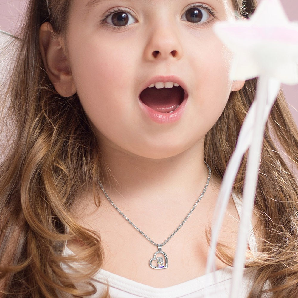 Brass/Personalized Name Heart Pendant Necklace with Crowned Unicorn, Jewelry, Christmas Gift for Daughter