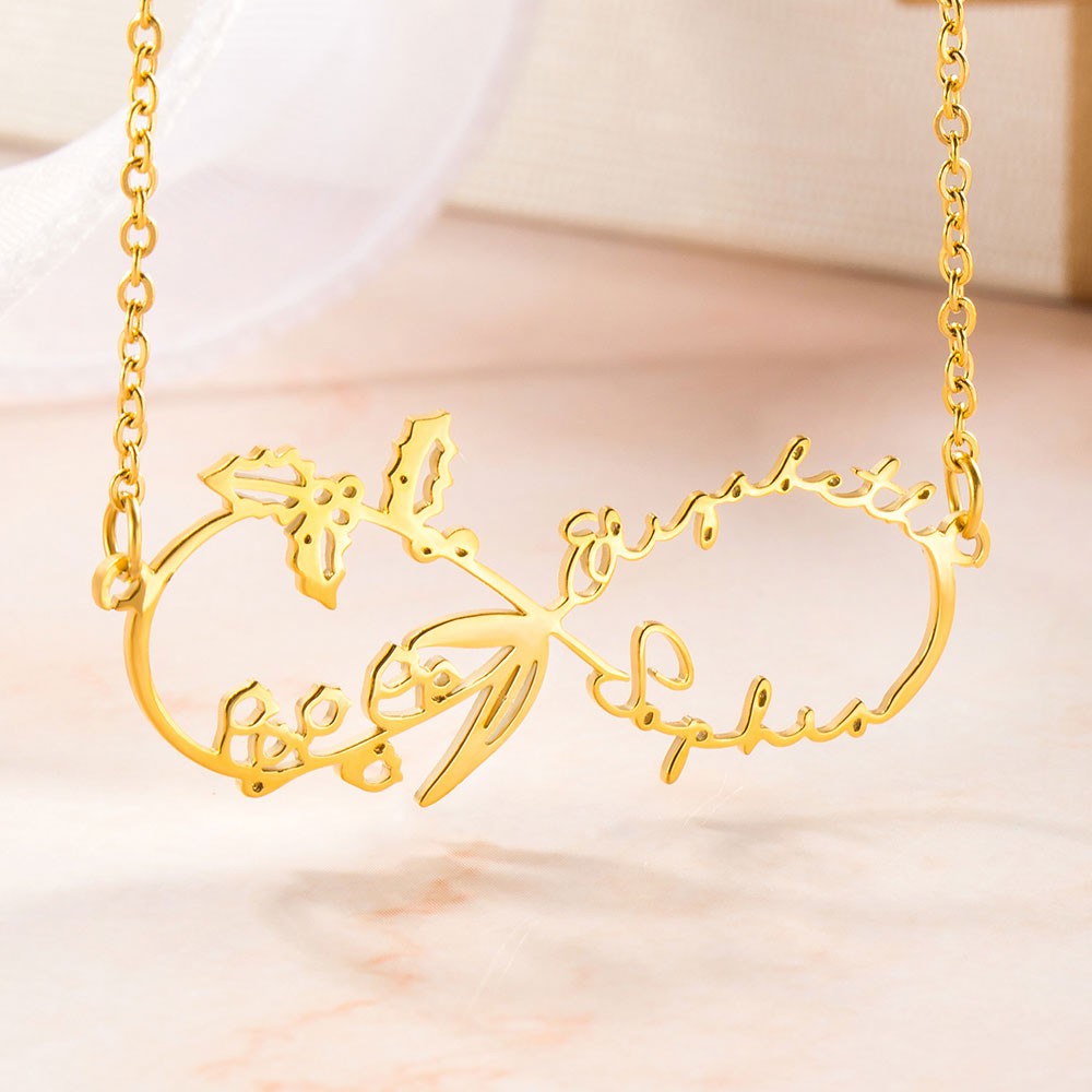 Custom Infinity Birthflowers Necklace with Names, Stainless Steel Mother Daughter Necklace, Mother's Day/Birthday Gift for Mom/Daughter/Friends/Women