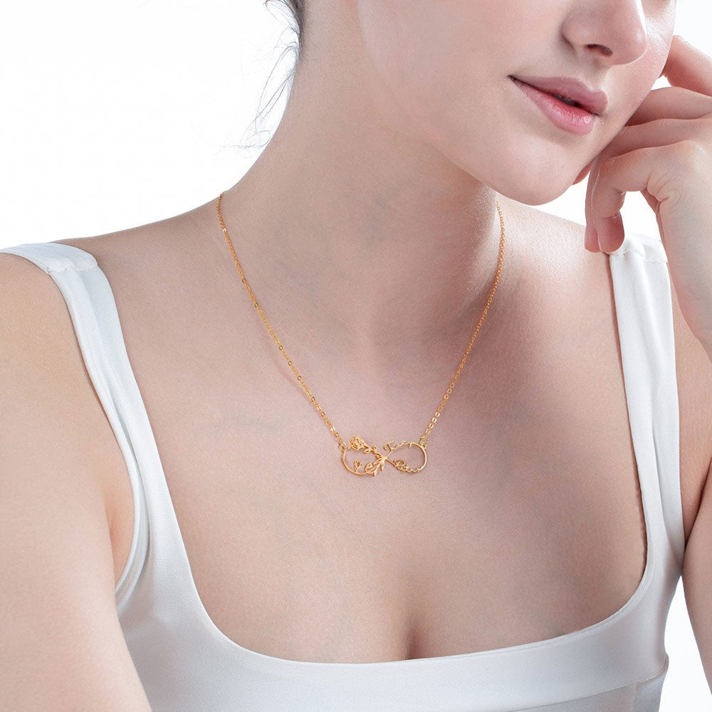 Custom Infinity Birthflowers Necklace with Names, Stainless Steel Mother Daughter Necklace, Mother's Day/Birthday Gift for Mom/Daughter/Friends/Women