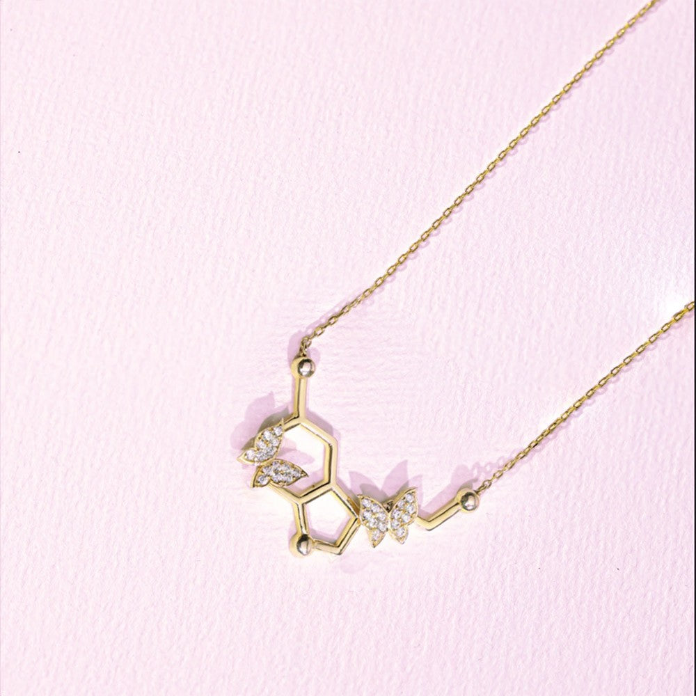 Sterling Silver 925 Necklace, Serotonin Molecule Necklace with Butterfly, Science Jewelry, Molecule Necklace, Science Necklace, Doctors Necklace, Gift for Mom/Her/Best Friend