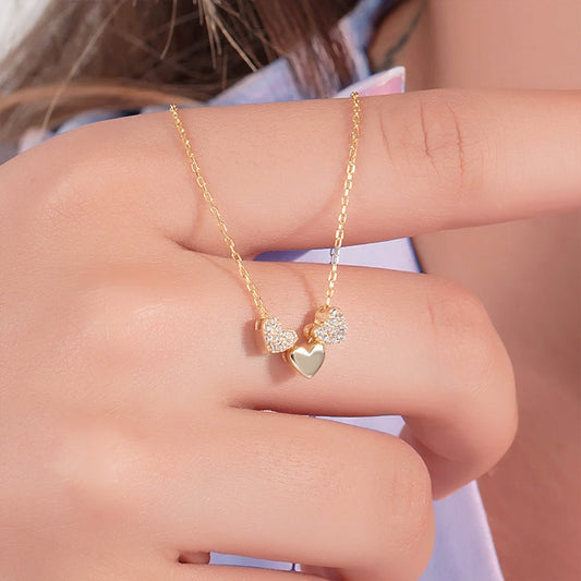 Three Heart Necklace, Dainty Necklace, Sterling Silver 925 Necklace,  Heart Necklace, Gift for Women/Mom/Girl