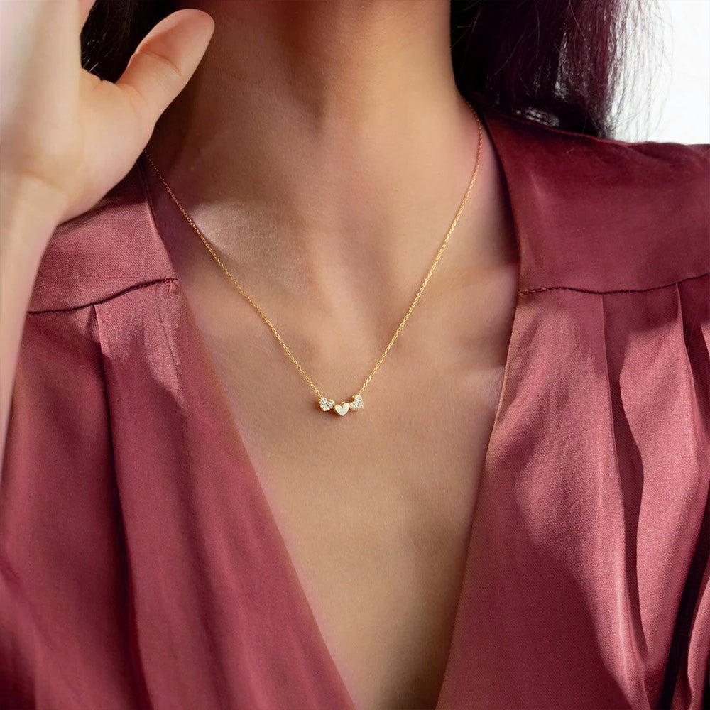 Three Heart Necklace, Dainty Necklace, Sterling Silver 925 Necklace,  Heart Necklace, Gift for Women/Mom/Girl