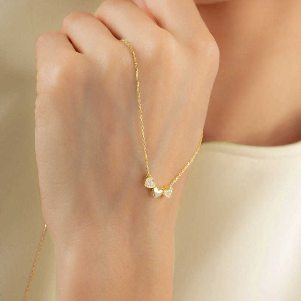 Three Heart Necklace, Dainty Necklace, Sterling Silver 925 Necklace,  Heart Necklace, Gift for Women/Mom/Girl