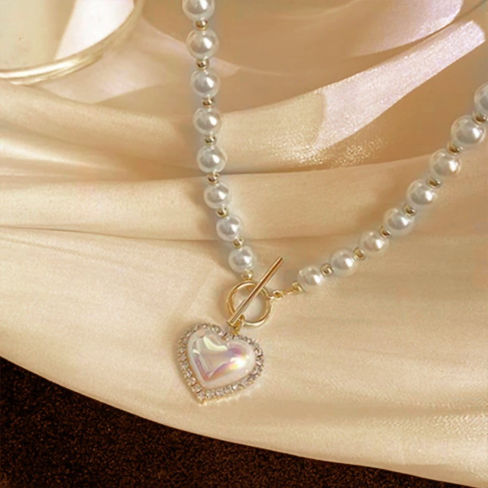 Pearl Heart Necklace, Dainty Pearl Beaded Heart Pendant Necklace, Gift for Mom/Wife/Girlfriend/Sister/Friends