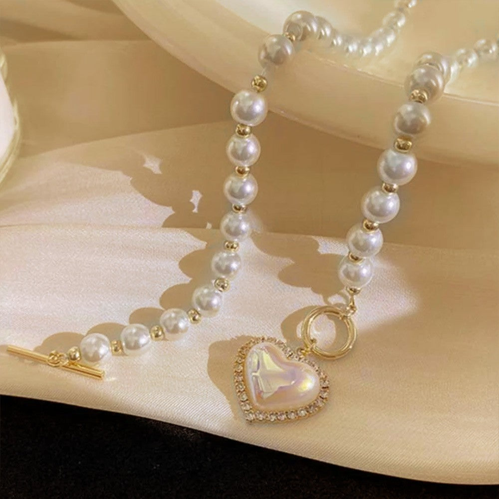 Pearl Heart Necklace, Dainty Pearl Beaded Heart Pendant Necklace, Gift for Mom/Wife/Girlfriend/Sister/Friends