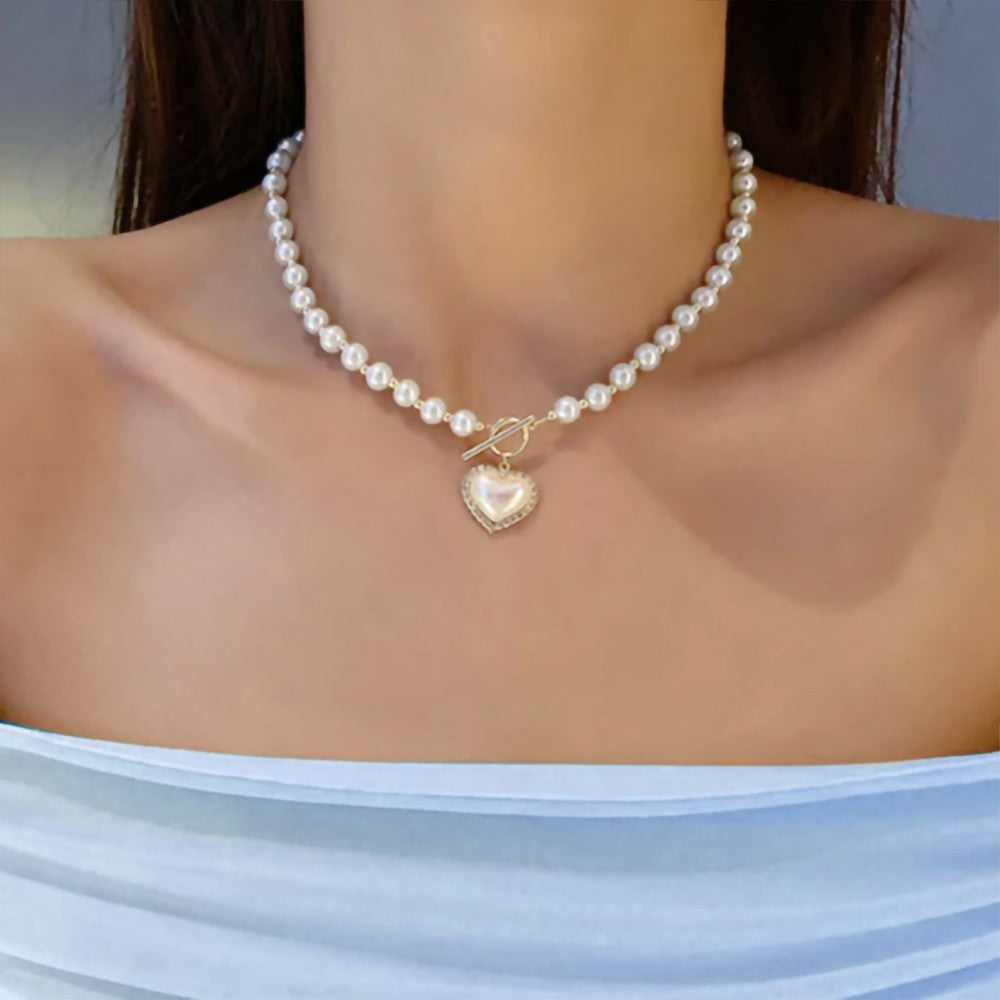 Pearl Heart Necklace, Dainty Pearl Beaded Heart Pendant Necklace, Gift for Mom/Wife/Girlfriend/Sister/Friends