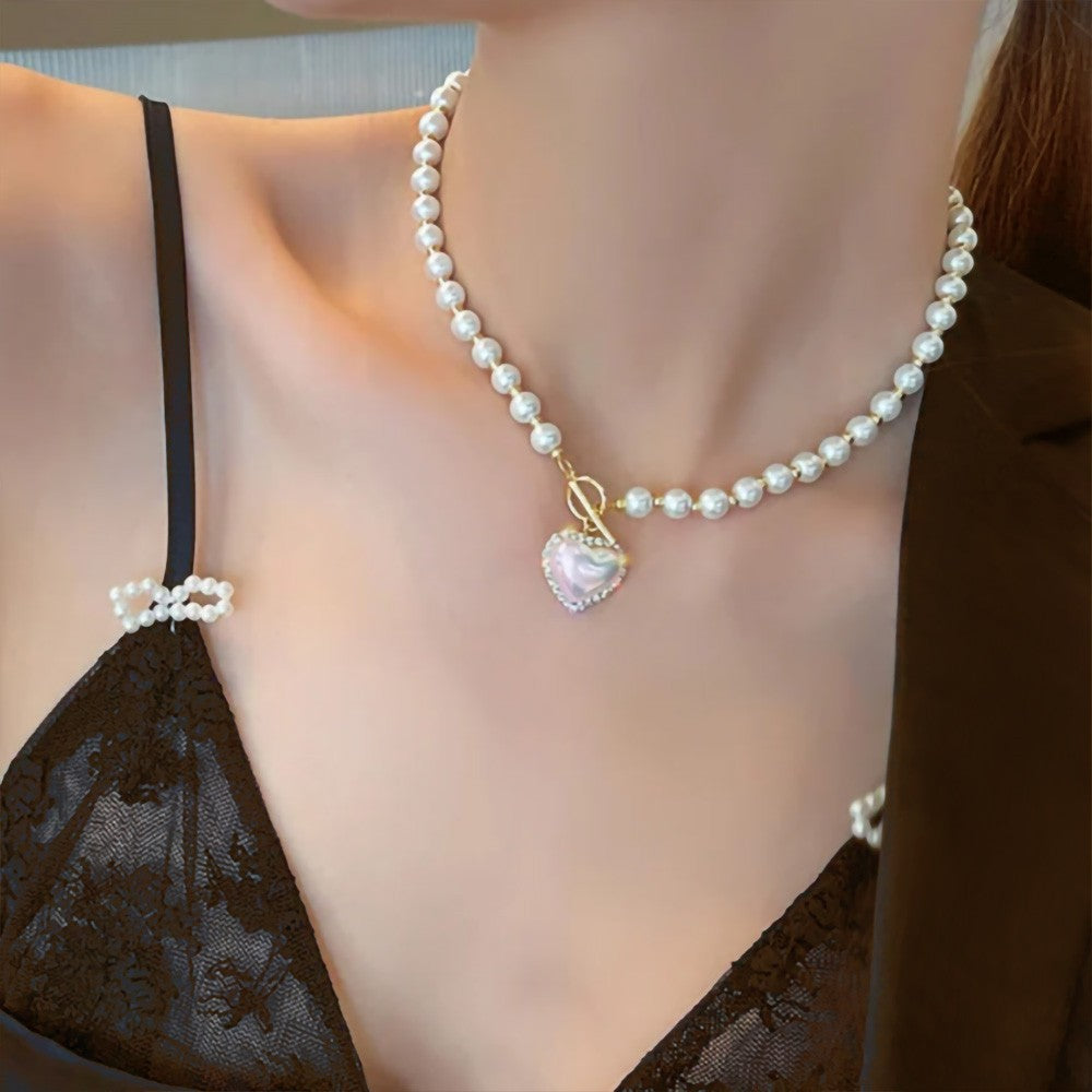 Pearl Heart Necklace, Dainty Pearl Beaded Heart Pendant Necklace, Gift for Mom/Wife/Girlfriend/Sister/Friends