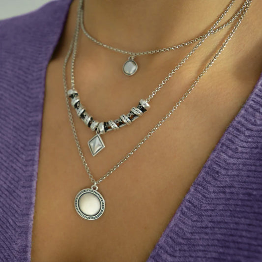 Boho Bohemian Layered Necklace, Dainty Stacking Choker Necklaces with Round Coin Charms, Neck Jewelry Accessories for Women/Girls/Hippies - Set of 3