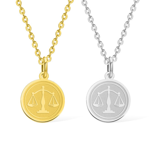 Stainless Steel Necklace, Personalized Scale of Justice Necklace, Gold Lawyer Charm, Libra Scales Disc, Birthday/Graduation Gift for Lawyers/Graduates/Friends