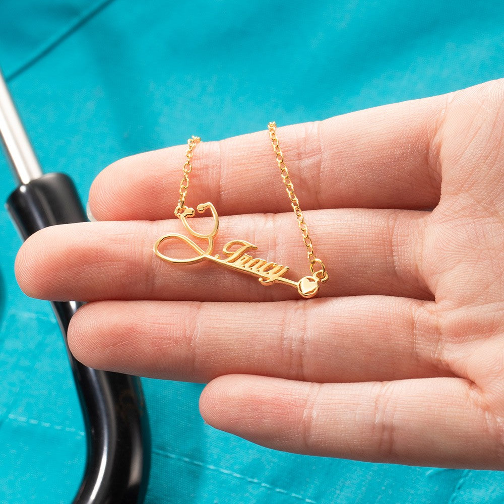 Stainless Steel Necklace /Personalized Stethoscope Necklace with Name, Nurse Necklace, Custom Doctor Nurse Gift, Nurse Appreciation Gifts, Medical Student Graduation Gift