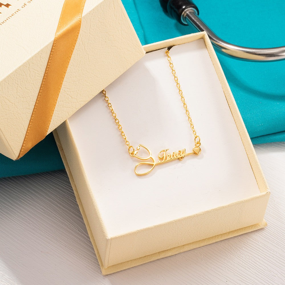 Stainless Steel Necklace /Personalized Stethoscope Necklace with Name, Nurse Necklace, Custom Doctor Nurse Gift, Nurse Appreciation Gifts, Medical Student Graduation Gift