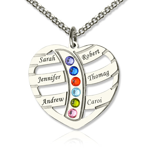 Mother's Day Heart Necklace with Kids Name & Birthstone