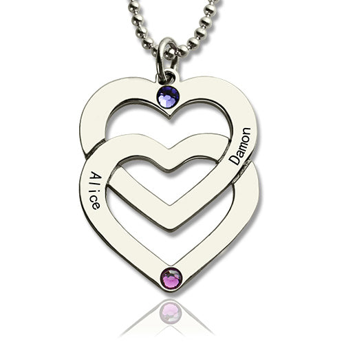 Double Heart Women's Necklace Engraved Name