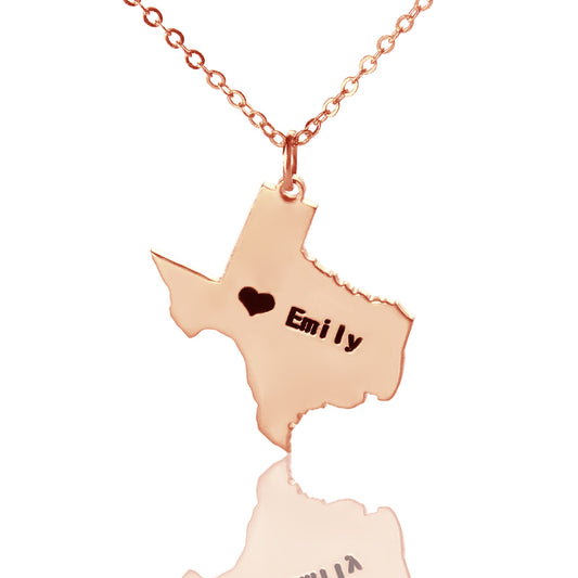 Map Necklace With Heart & Name (Picture Upload)