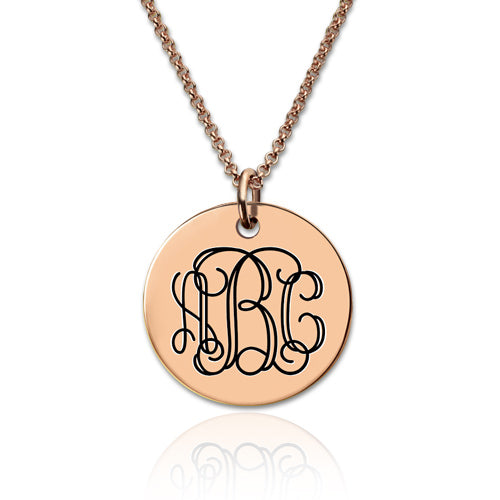 Engraved Disc Monogram Necklace In Rose Gold