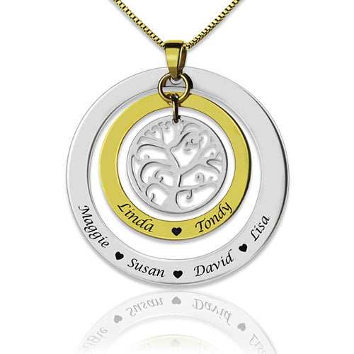 Circle Family Tree with Family Member's Names Necklace