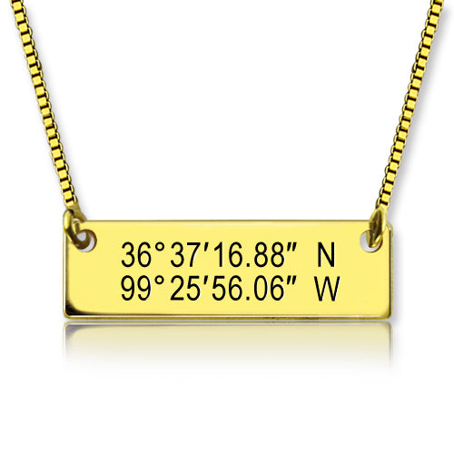 GPS Map Nautical Coordinates Necklace 18K Gold Plated