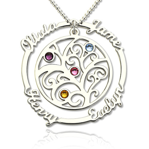 Copper Birthstone Family Tree Necklace with Names for Mothers