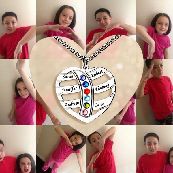Mother's Day Heart Necklace with Kids Name & Birthstone