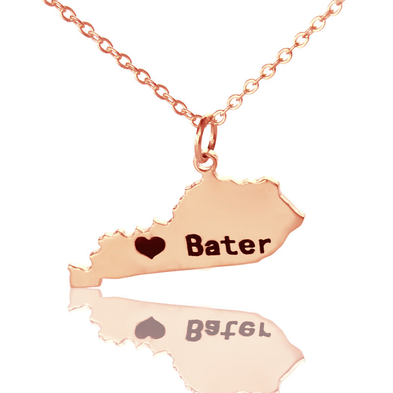Map Necklace With Heart & Name (Picture Upload)