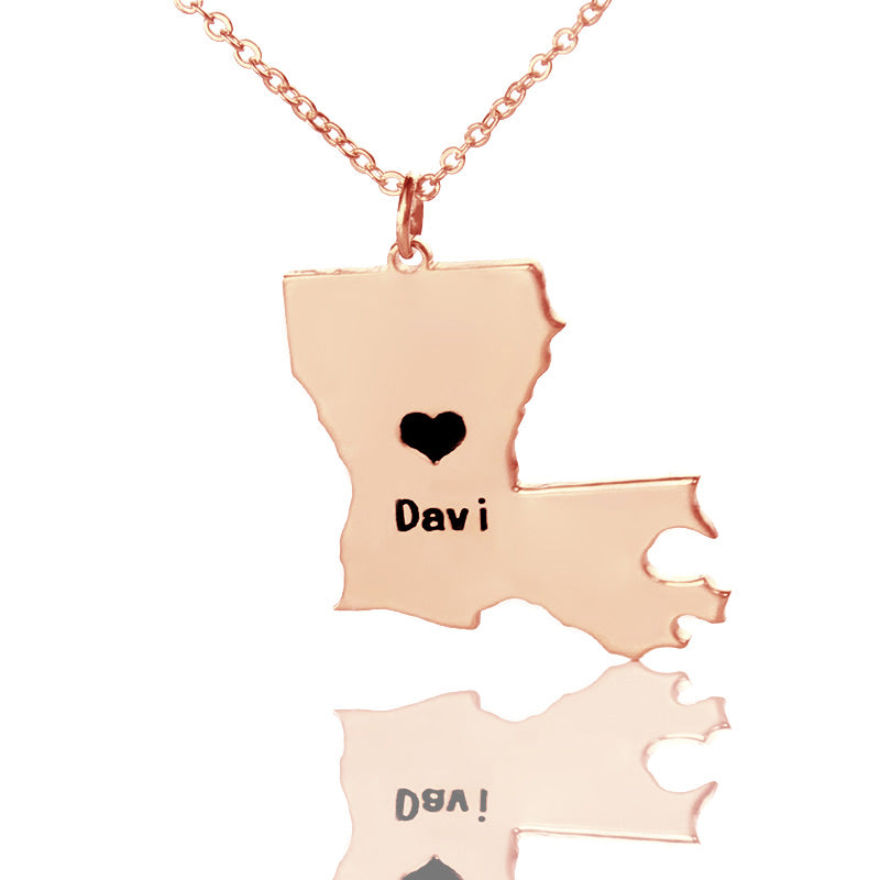 Map Necklace With Heart & Name (Picture Upload)