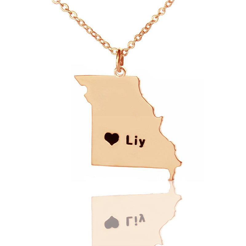 Map Necklace With Heart & Name (Picture Upload)